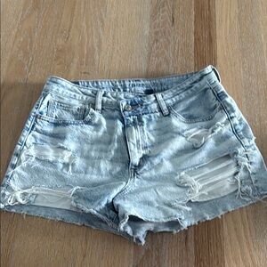 Distressed Light Blue Denim Shorts